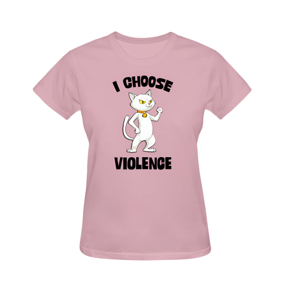 I Choose Violence Cat Graphic Tee - Dusty Pink