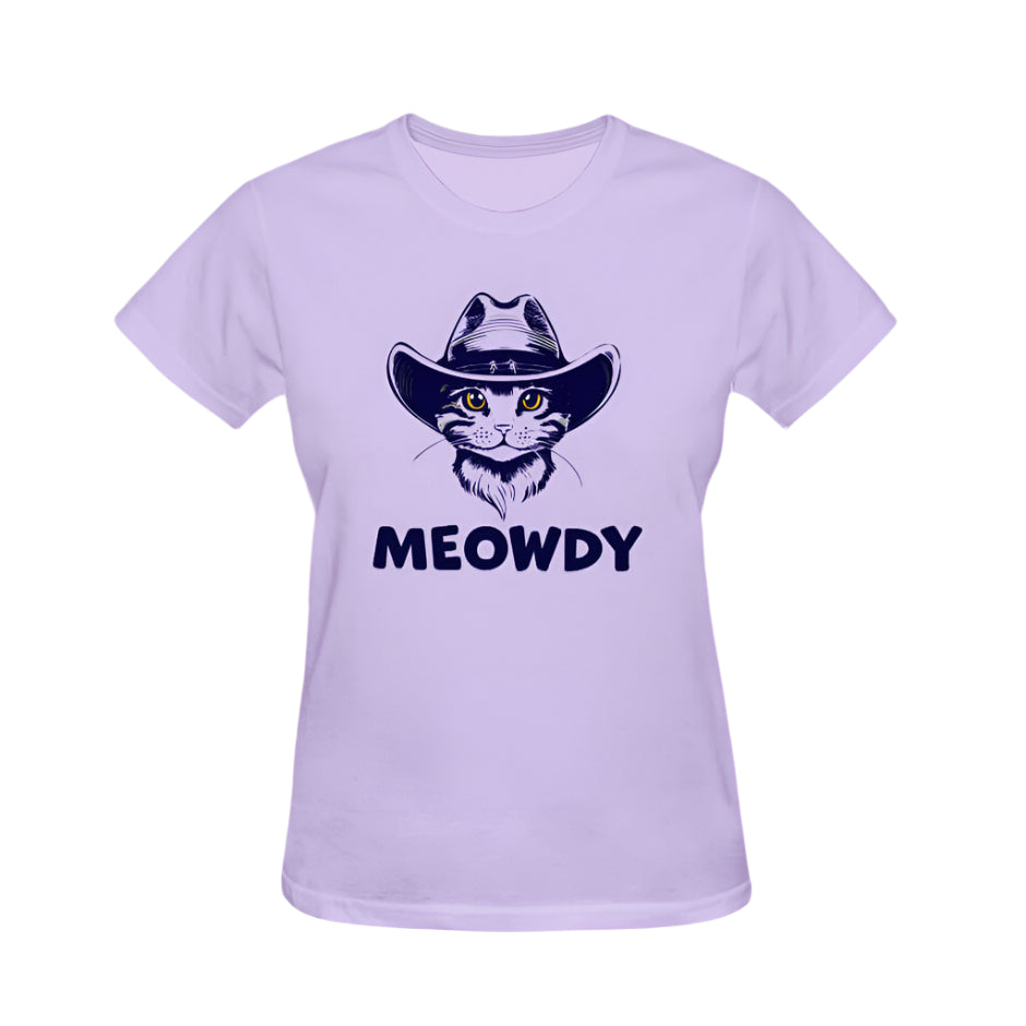 Meowdy Cute Cat Graphic Tee - Lavender