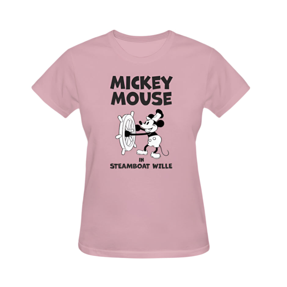 Retro Disney Mickey Mouse Steamboat Willie Graphic Tee - Dusty Pink