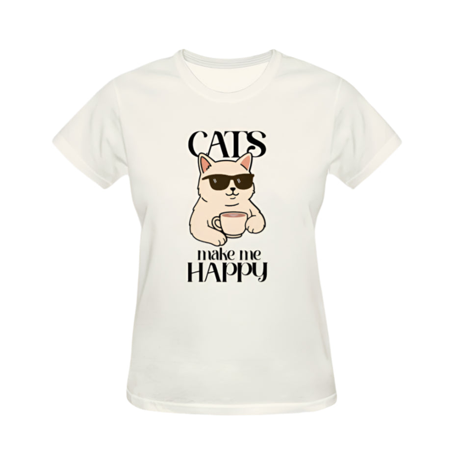Cats Make Me Happy Graphic Tee - Cream