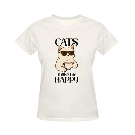 Cats Make Me Happy Graphic Tee - Cream