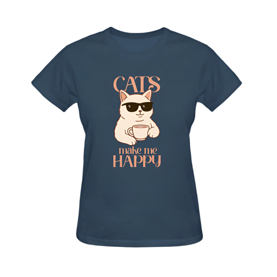 Cats Make Me Happy Graphic Tee - Navy