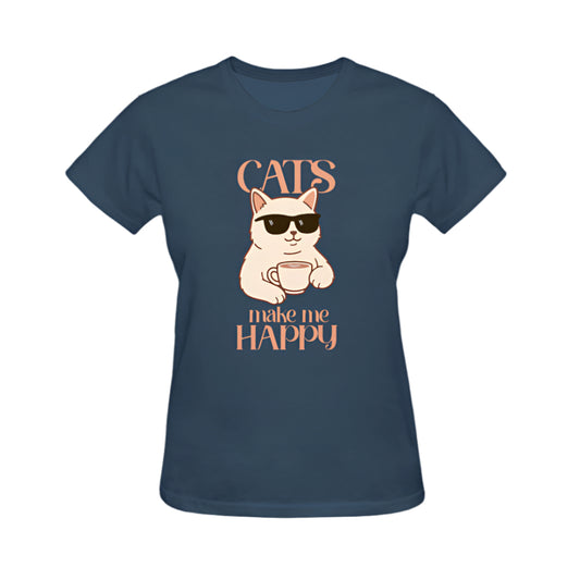 Cats Make Me Happy Graphic Tee - Navy
