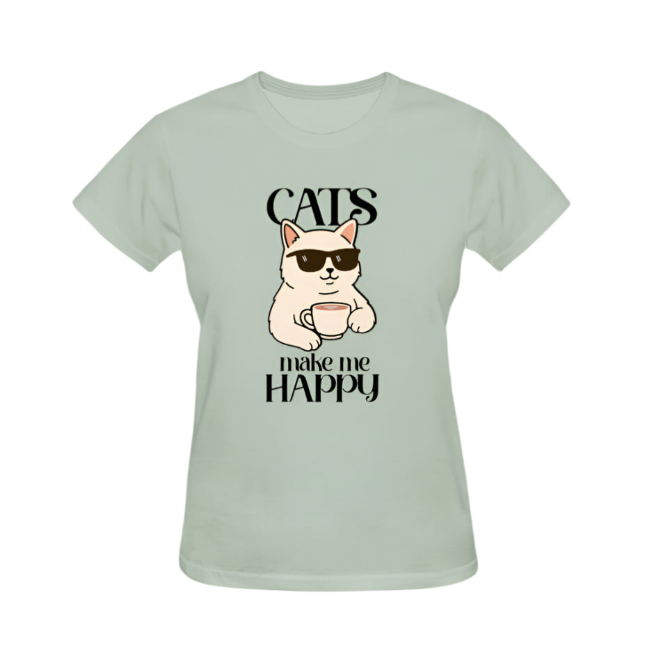 Cats Make Me Happy Graphic Tee - Sage Green