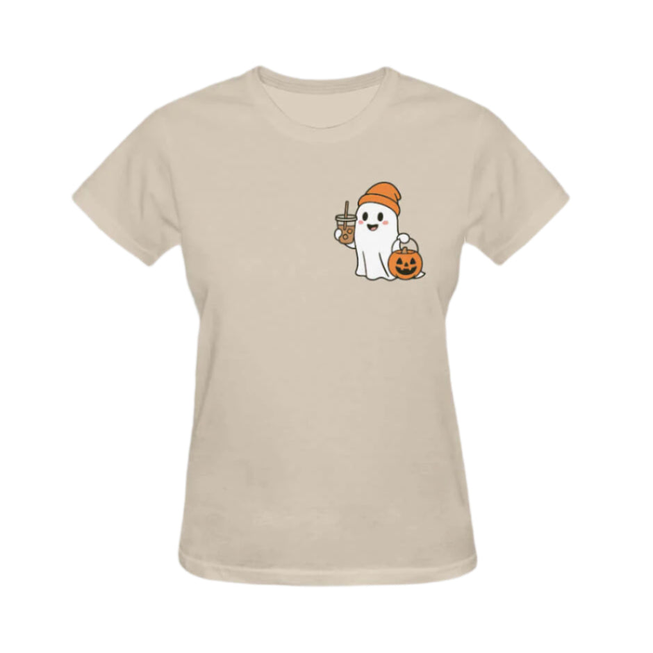 Cute Ghost Halloween Graphic Tee - Beige