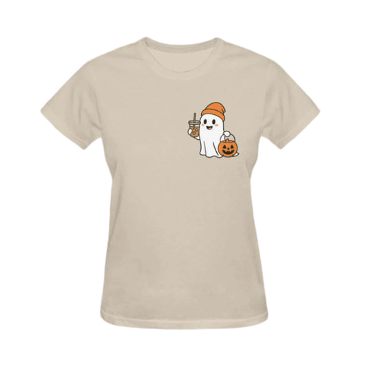 Cute Ghost Halloween Graphic Tee - Beige