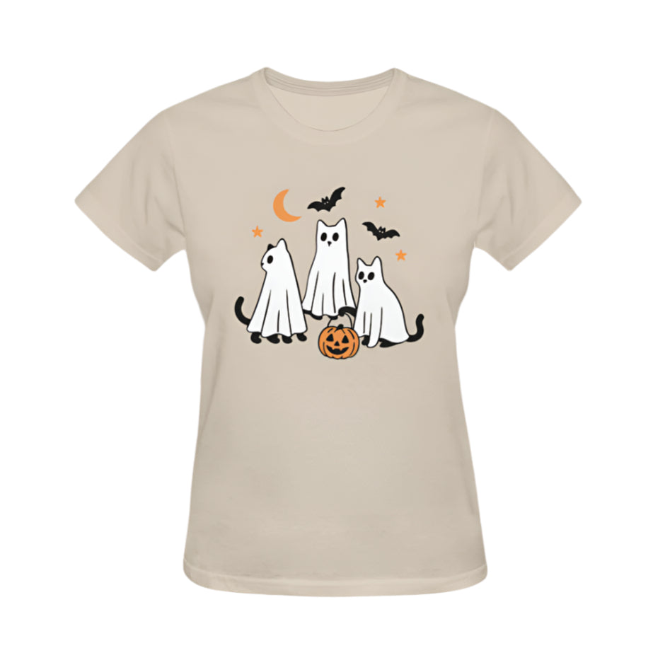 Ghost Cats Halloween Graphic Tee - Cream