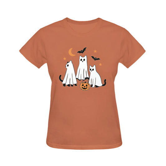 Ghost Cats Halloween Graphic Tee - Rust