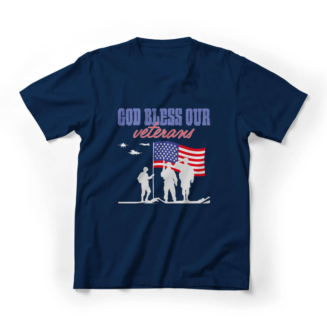 God Bless Our Veteran Graphic Tee - Navy