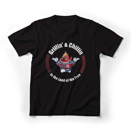 Grillin & Chillin In The Land Of Free Graphic Tee - Black
