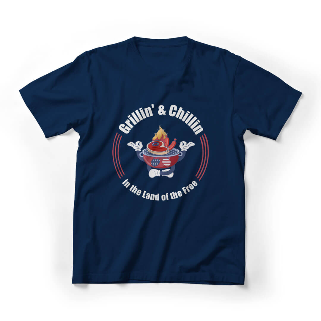 Grillin & Chillin In The Land Of Free Graphic Tee - Navy