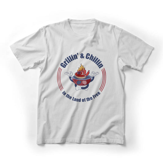 Grillin & Chillin In The Land Of Free Graphic Tee - White