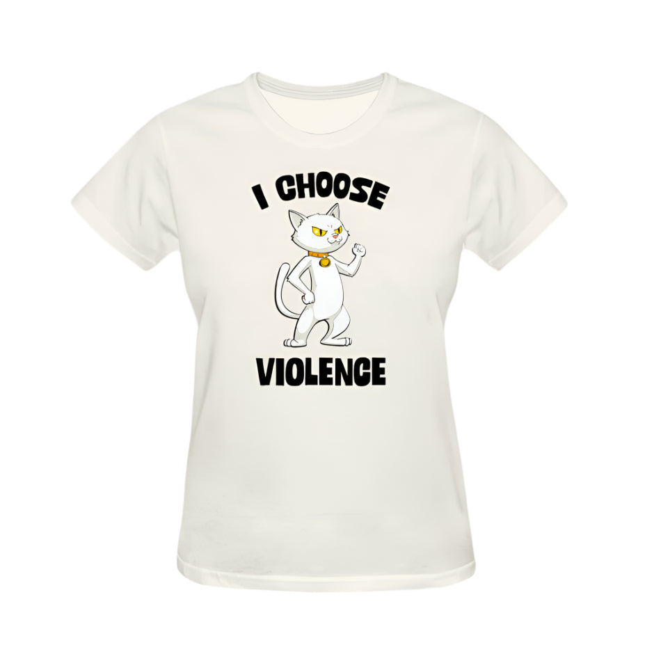 I Choose Violence Cat Graphic Tee - Cream