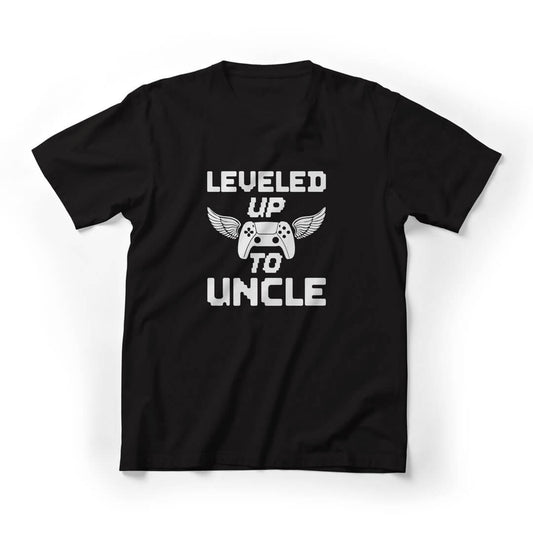 Leveled Up Funny Uncle Graphic Tee - Black