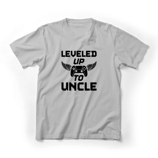 Leveled Up Funny Uncle Graphic Tee - Light Grey