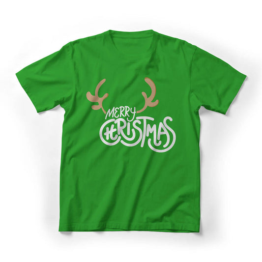 Merry Christmas Reindeer Antlers Graphic Tee - green