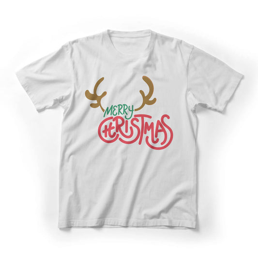 Merry Christmas Reindeer Antlers Graphic Tee - white