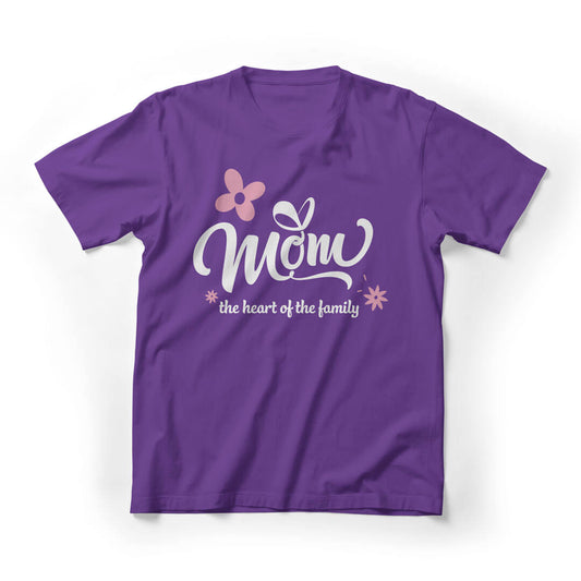 Mom The Heart Of The Family Graphic Tee - Purple