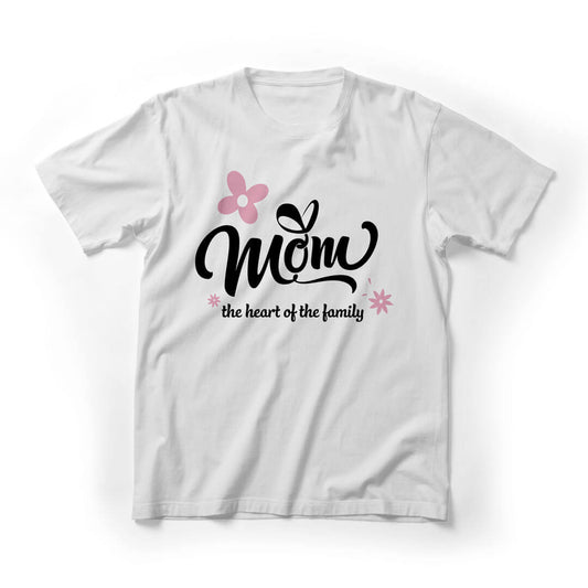 Mom The Heart Of The Family Graphic Tee - White