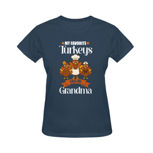 My Favorite Turkeys Call Me Grandma Graphic Tee - Navy