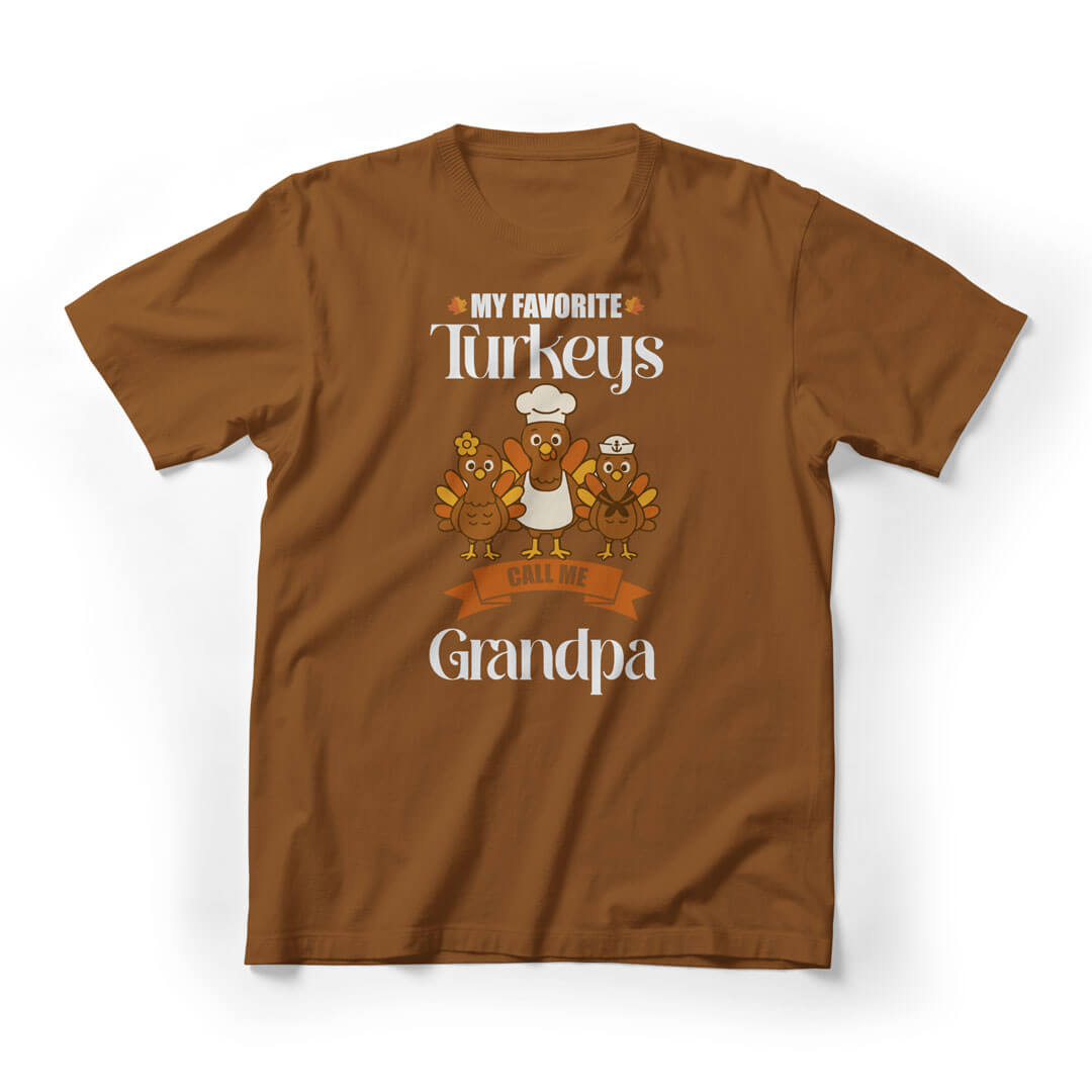 My Favorite Turkeys Call Me Grandpa Graphic Tee - Brown