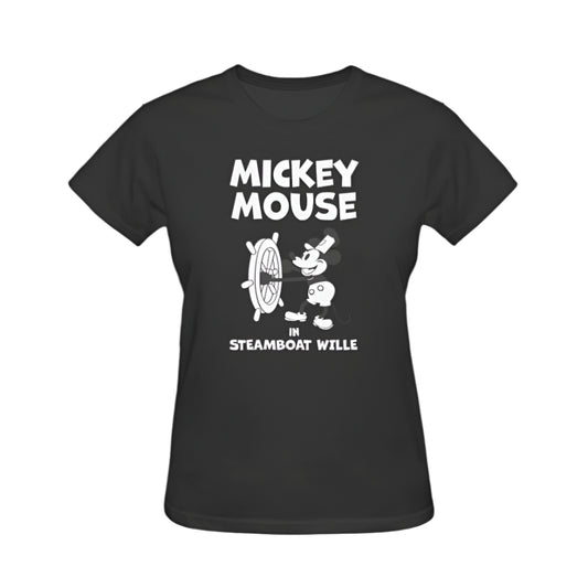 Retro Disney Mickey Mouse Steamboat Willie Graphic Tee - Black