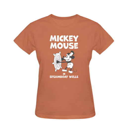 Retro Disney Mickey Mouse Steamboat Willie Graphic Tee - Rust