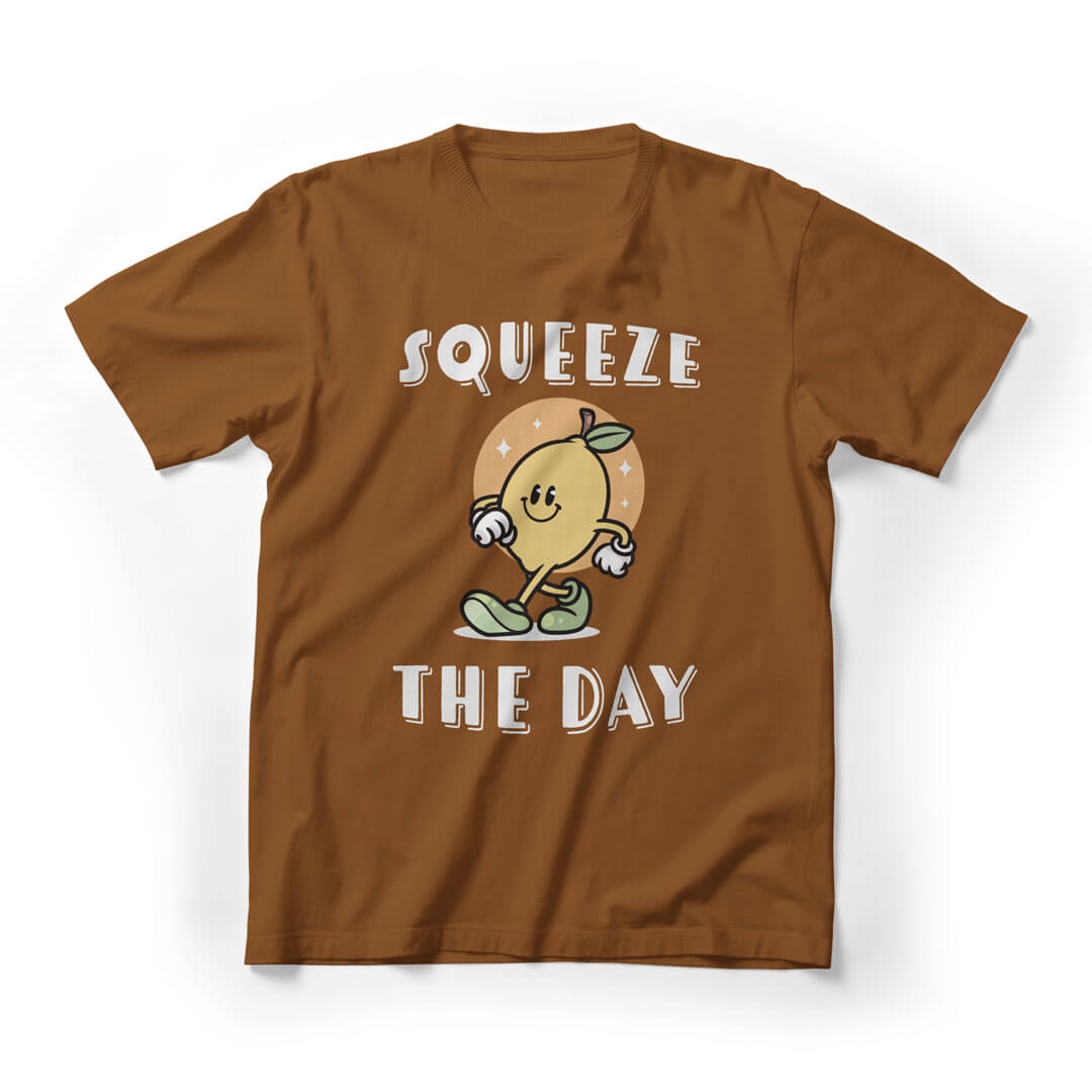 Squeeze The Day Cute Graphic Tee - Brown