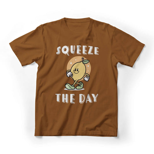 Squeeze The Day Cute Graphic Tee - Brown