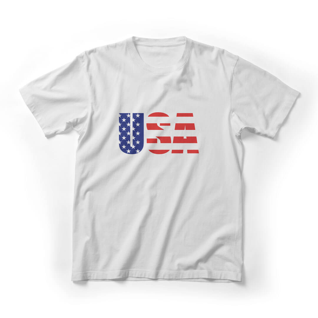 USA Flag Letters 4th of July Graphic Tee - White