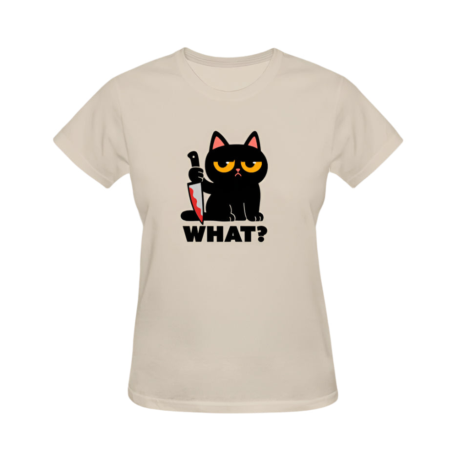 What? Cute Cat Graphic Tee - Beige