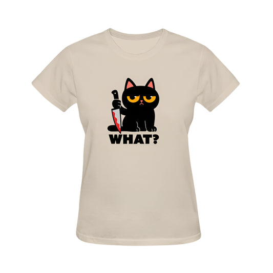 What? Cute Cat Graphic Tee - Beige