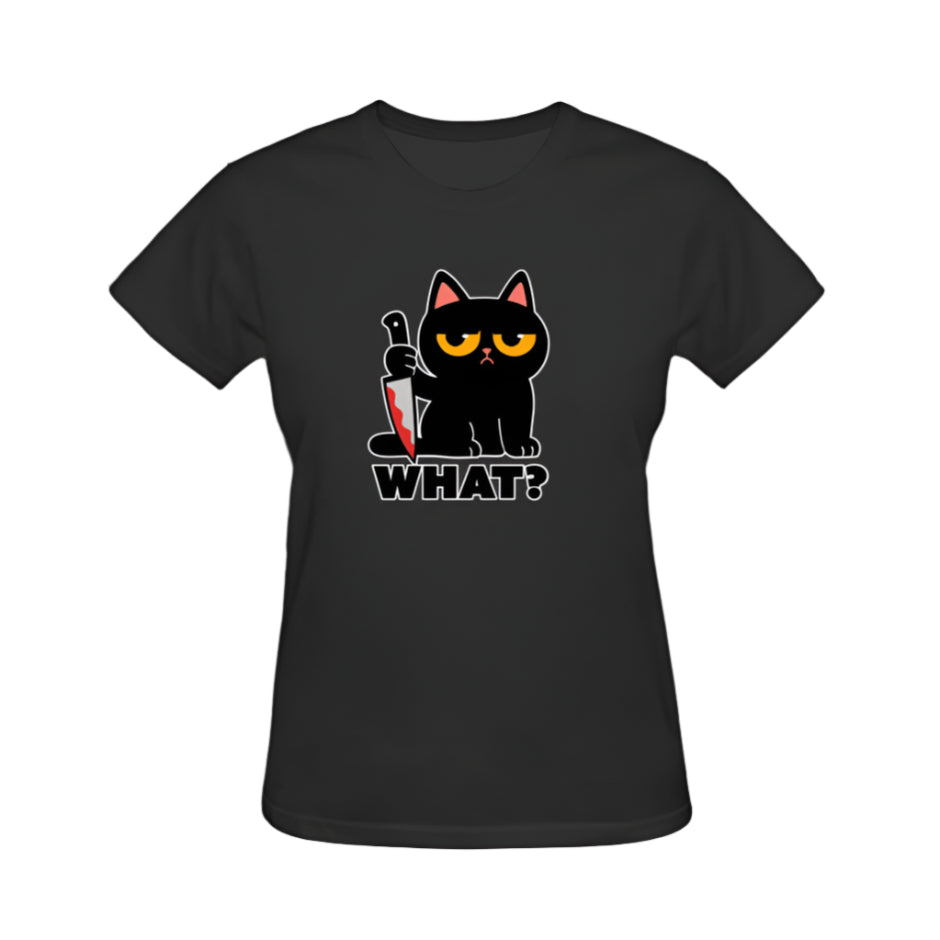 What? Cute Cat Graphic Tee - Black