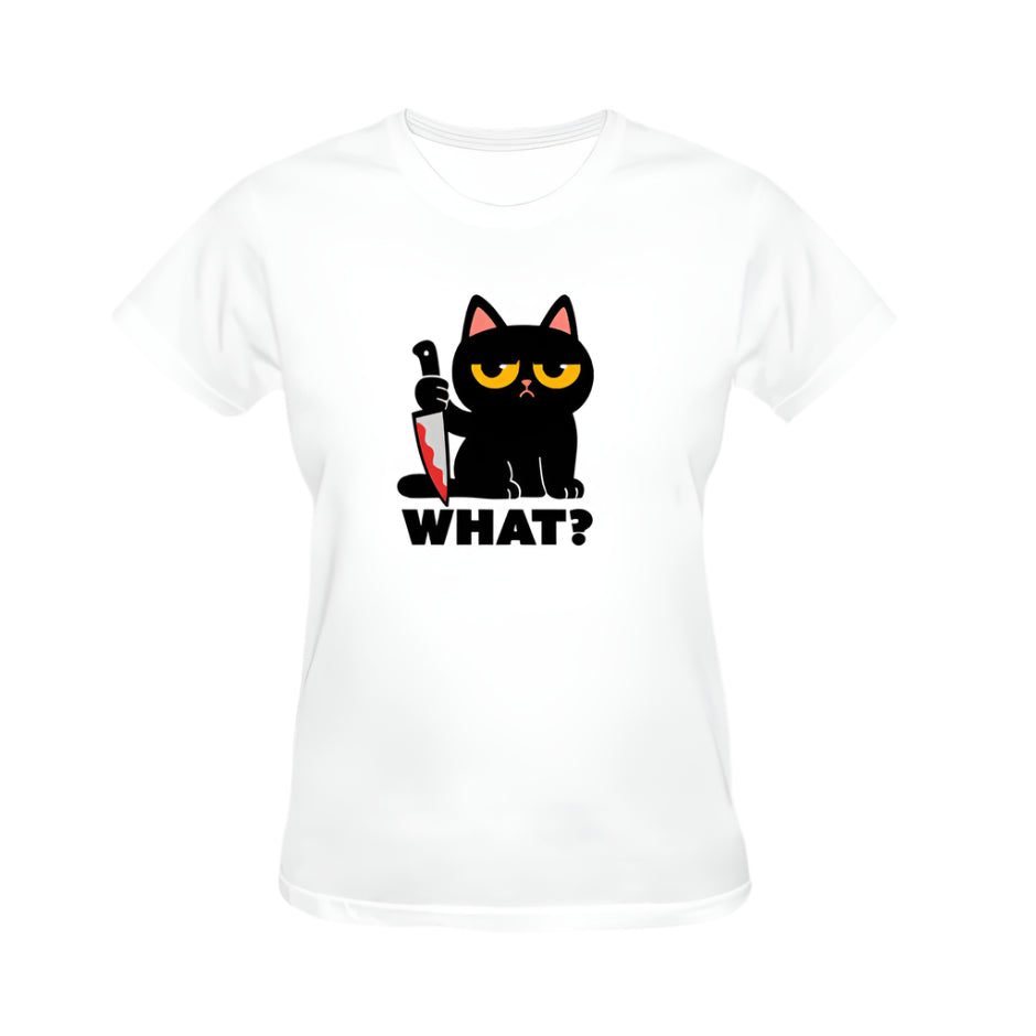 What? Cute Cat Graphic Tee - White